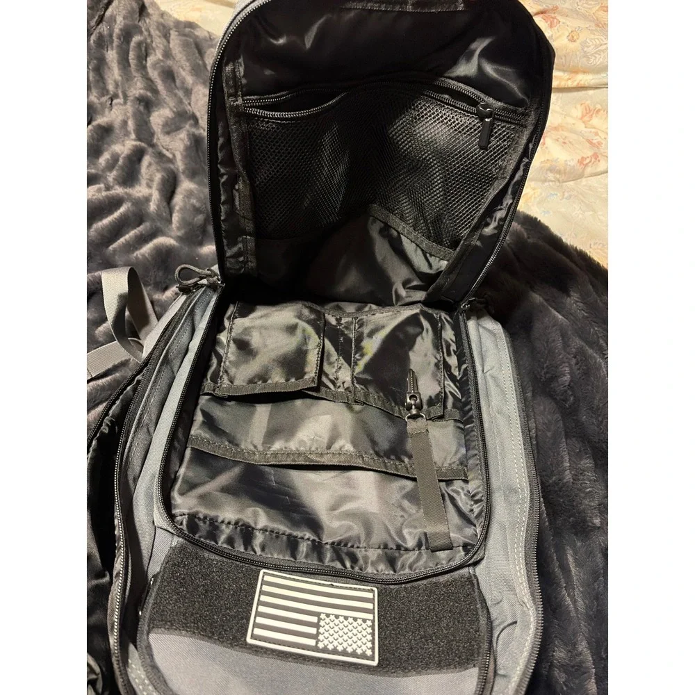 Dinictis Tactical Travel Backpack Gray MOLLE Laptop Rucksack with Flag Patch